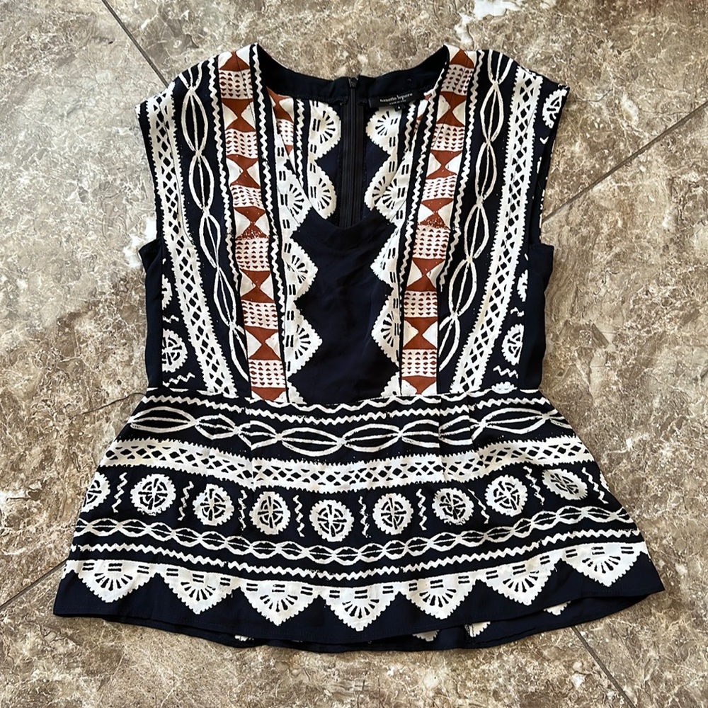 Nanette Lepore Patterned Peplum Blouse